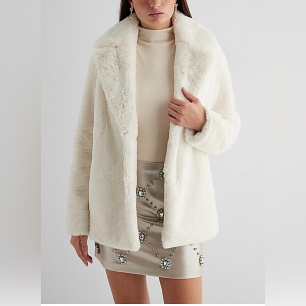 Express white faux fur coat